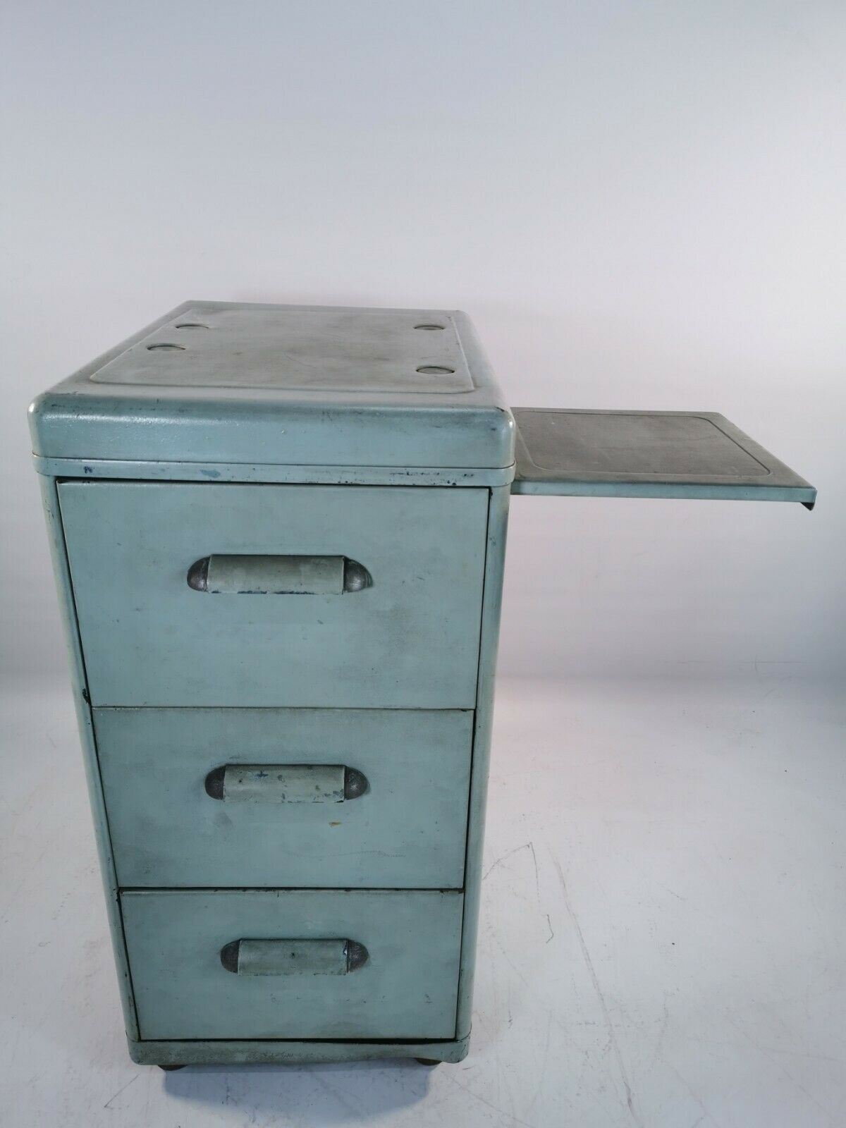 Antique Vintage Industrial 20th Century Light Blue Chest Of 3 Drawers