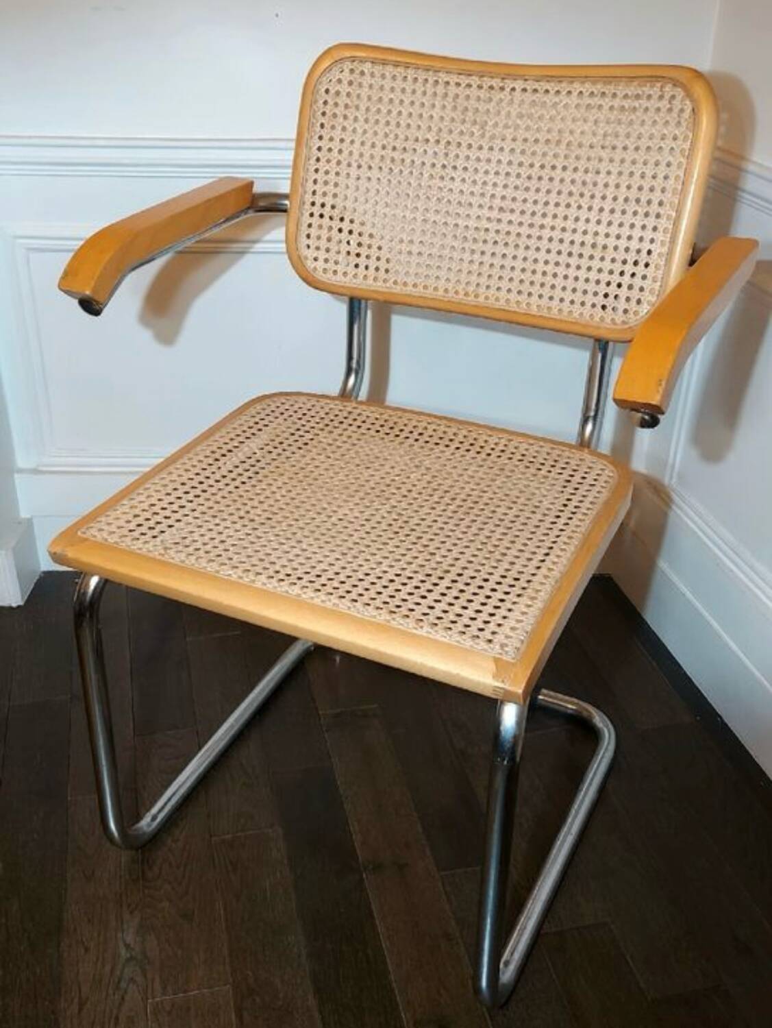 Cesca B64 vintage chair with armrests - Marcel Breuer in light beech - Vintage - Made in Italy - 80s (6 available)
