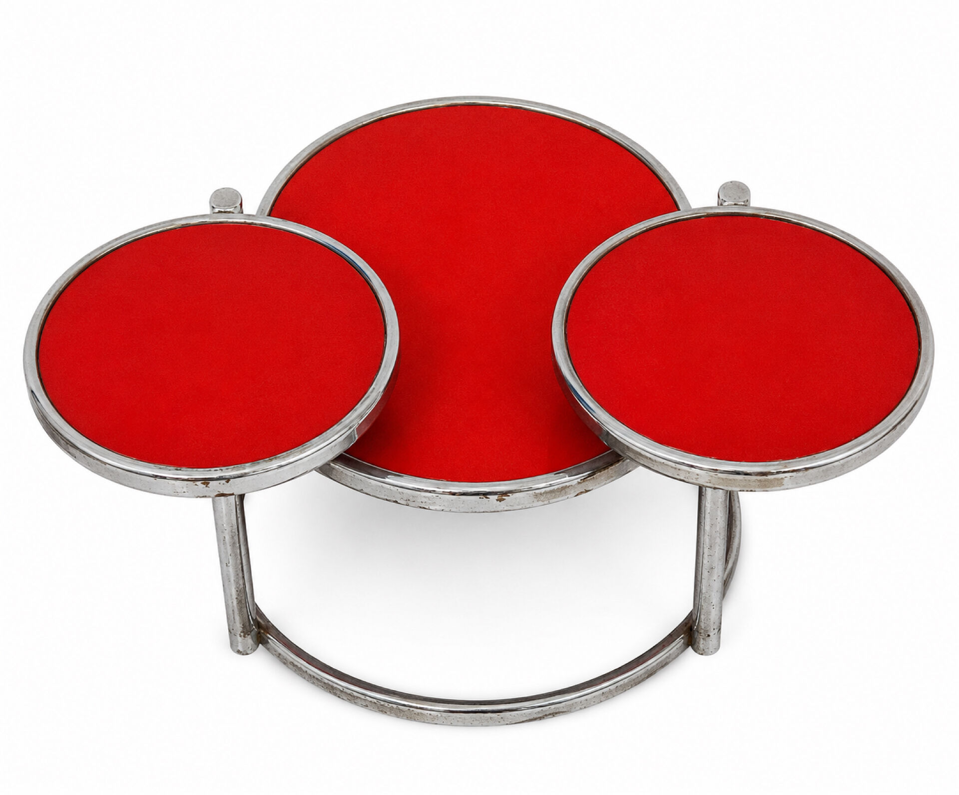 Table basse année 70 à trois niveaux en verre structure acier chromée