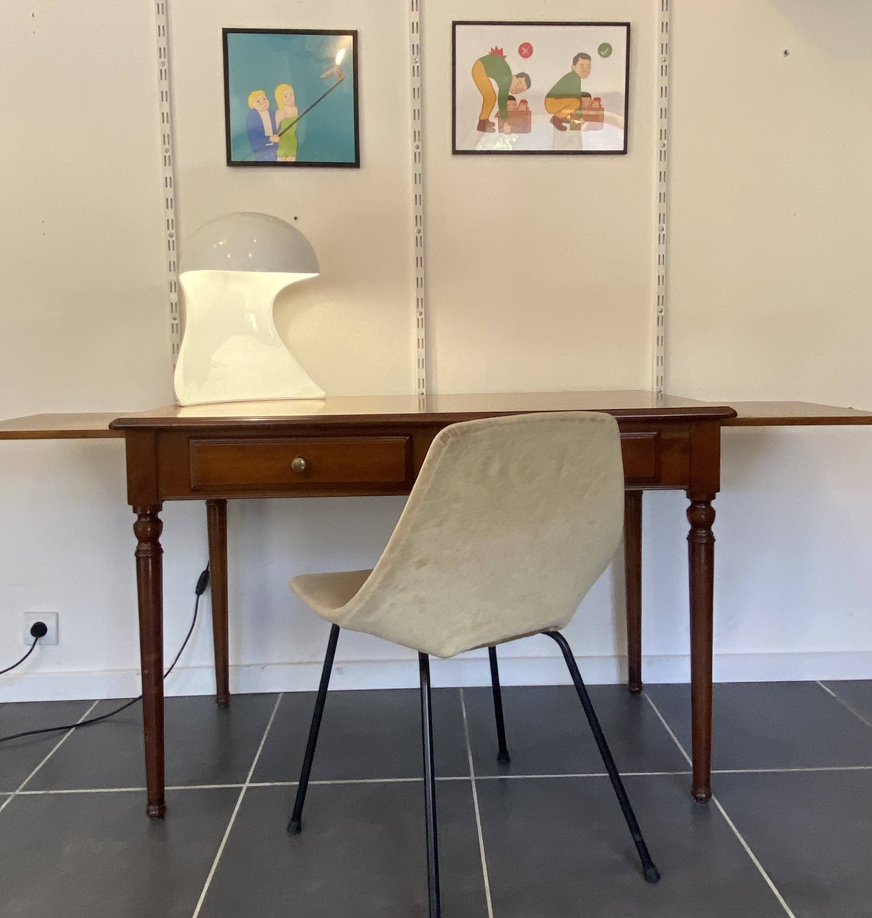 Antique cherry wood desk with marquetry, 2 drawers and 2 shelves, 112x60 h76cm.