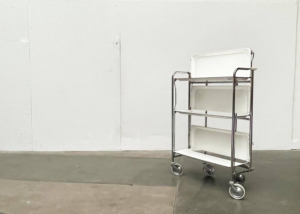 Vintage German folding service trolley with 3 shelves, 1970s.