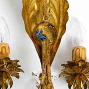 Pair of gold plated Italian 1980's floral Regency Murano glass sconces