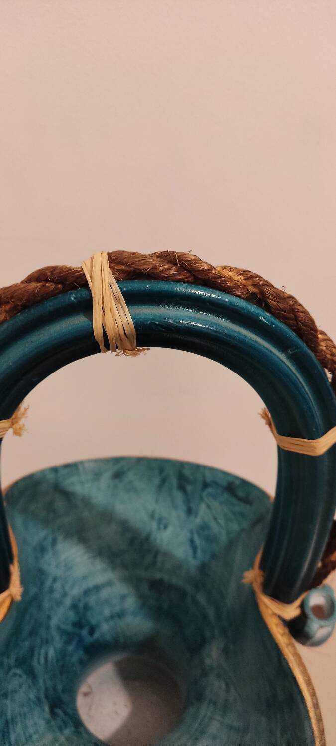 Vintage turquoise decorative vase – Mediterranean artisanal earthenware