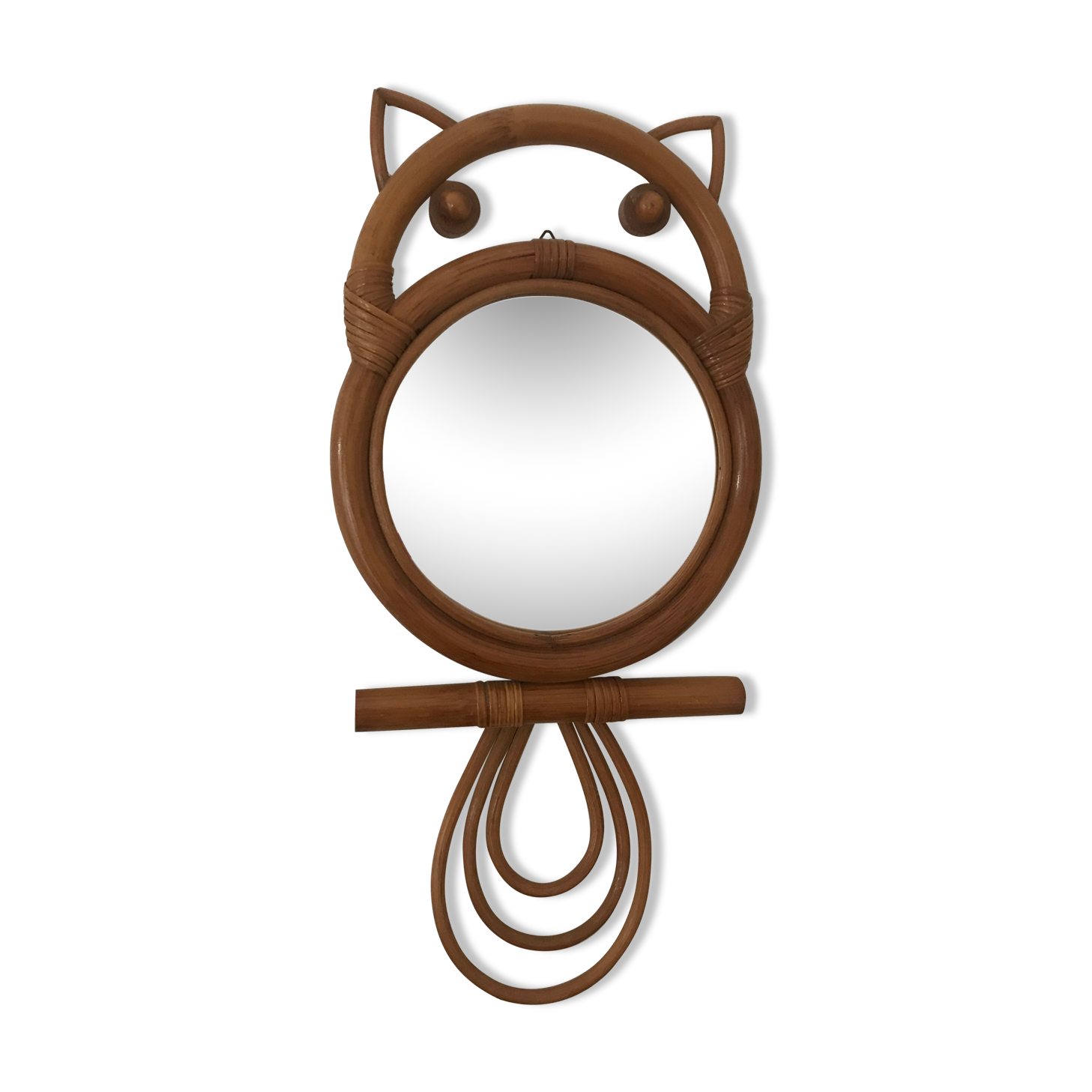 Owl rattan mirror, 46x22cm
