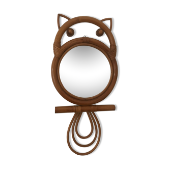 Owl rattan mirror, 46x22cm