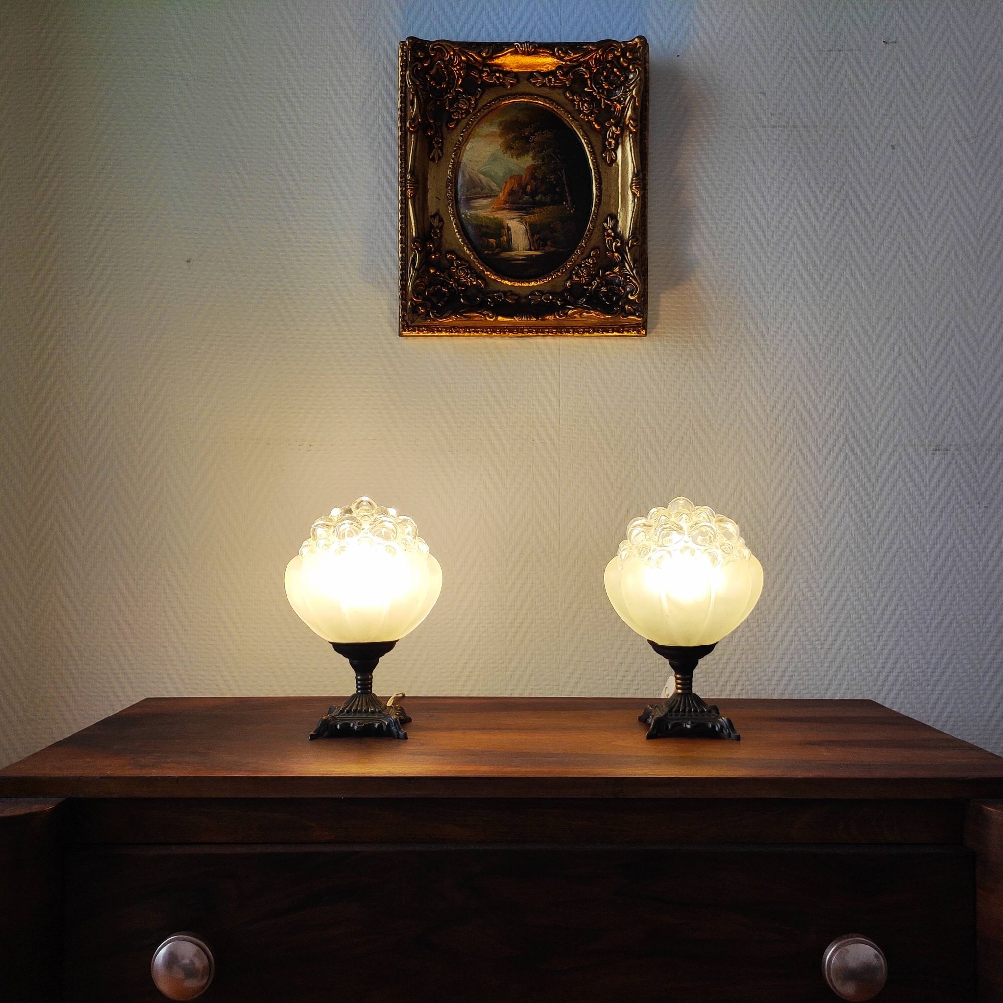 Pair of antique bubble globe lamps