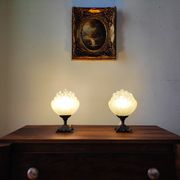 Pair of antique bubble globe lamps