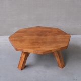 Table basse en chêne brutaliste octangonal hollandais du milieu du siècle