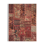 Tapis patchwork en laine rouge fait à la main - 151x208cm