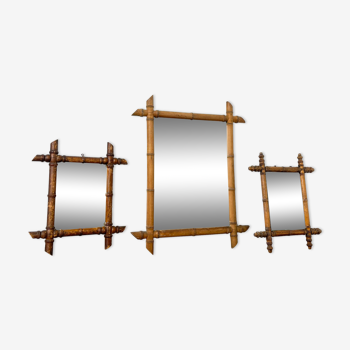 Set of 3 antique faux bamboo mirrors
