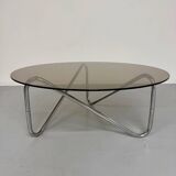 Tubular coffee table and smoked glass, French design, vintage 60s