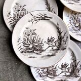 Set of 6 Tunstall flat plates in English Ironstone Amazon pattern circa 1880