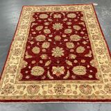 Tapis Zeigler en laine rouge fait main, motif floral, pour salon et séjour, 144 x 190 cm