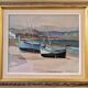 Mid-Century Modern Swedish "Calm Shore" Vintage Coastal Oil Painting, Framed