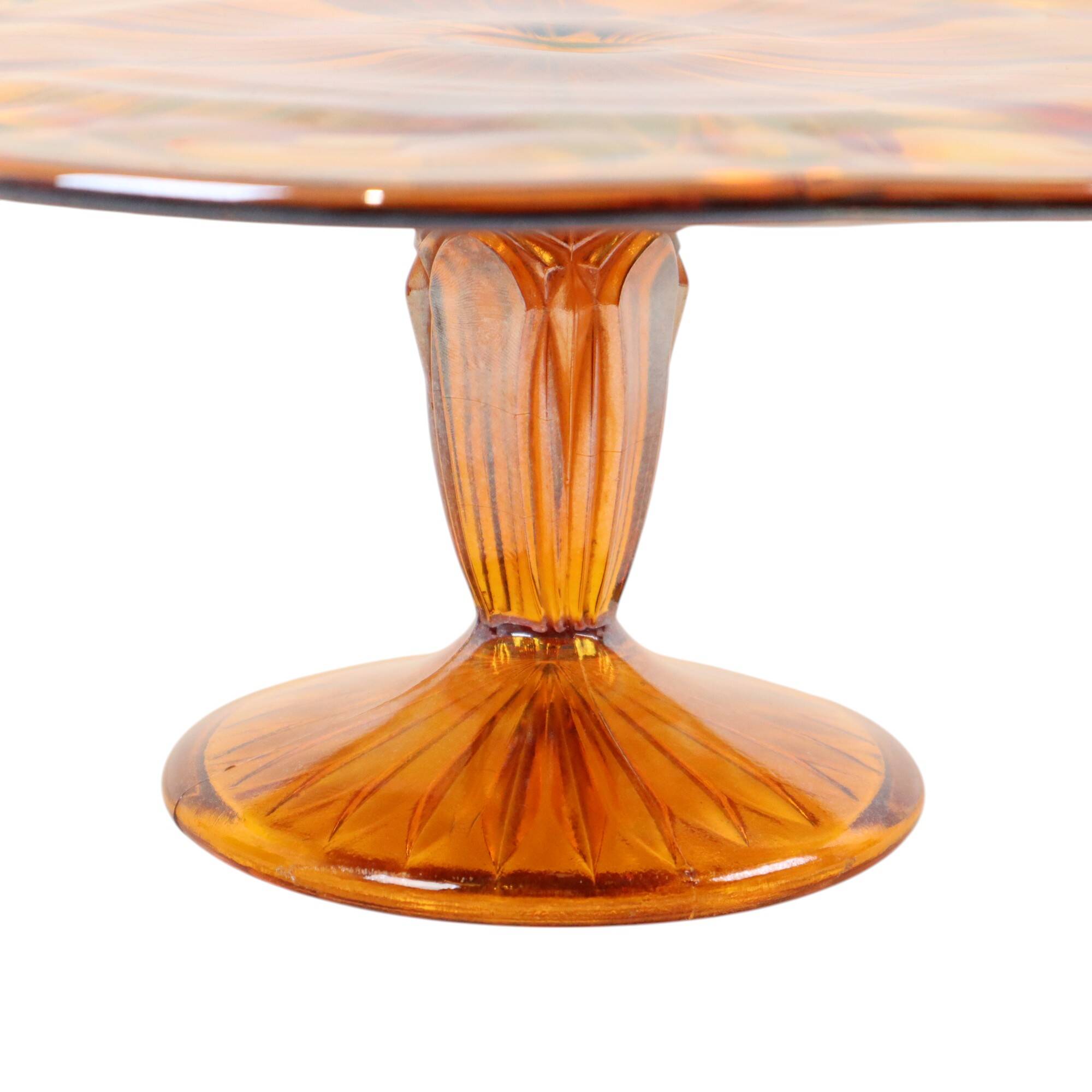 Art Deco Orange Cake Dish Mother of Pearl Pastry Dish Depression Glass