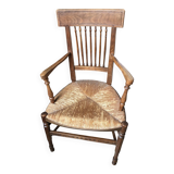Antique Straw Chair / Armchair with 2 Armrests