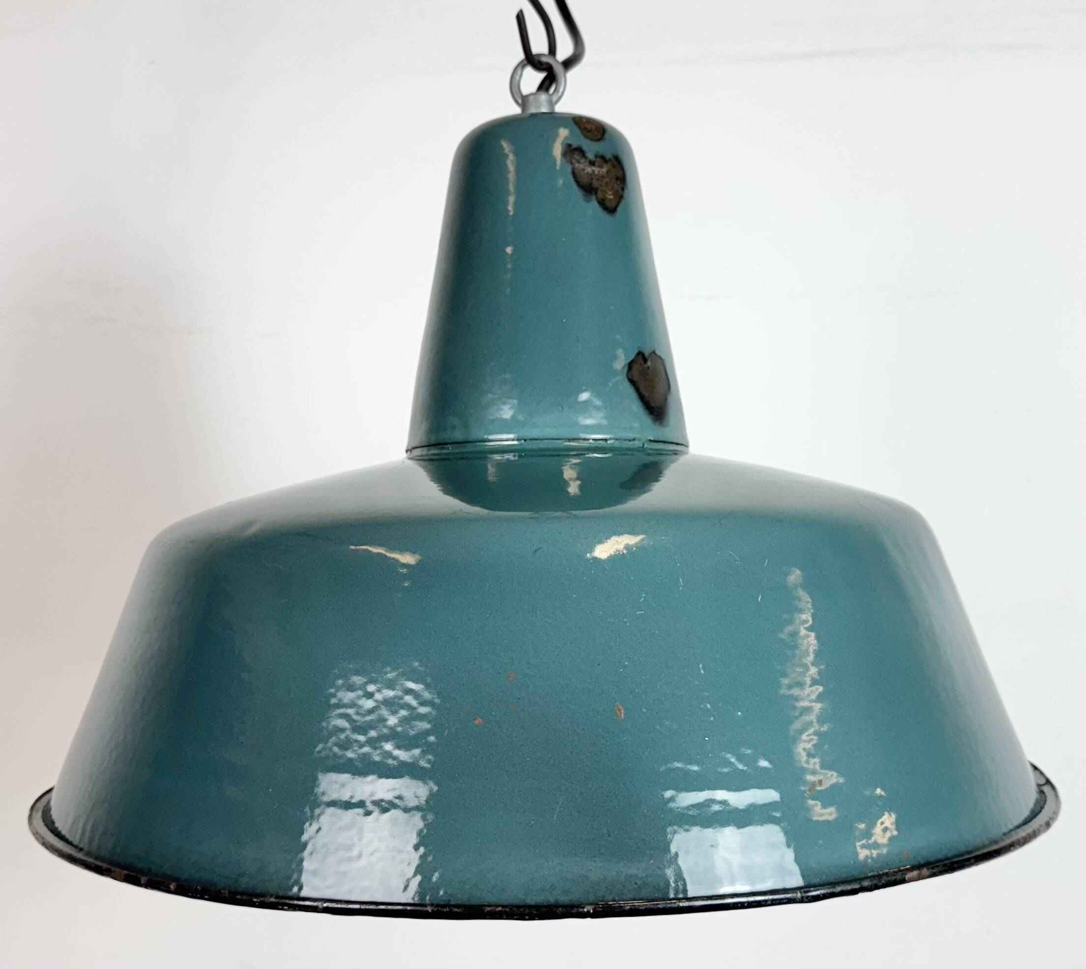 Large Industrial Petrol Enamel Factory Pendant Lamp, 1960s