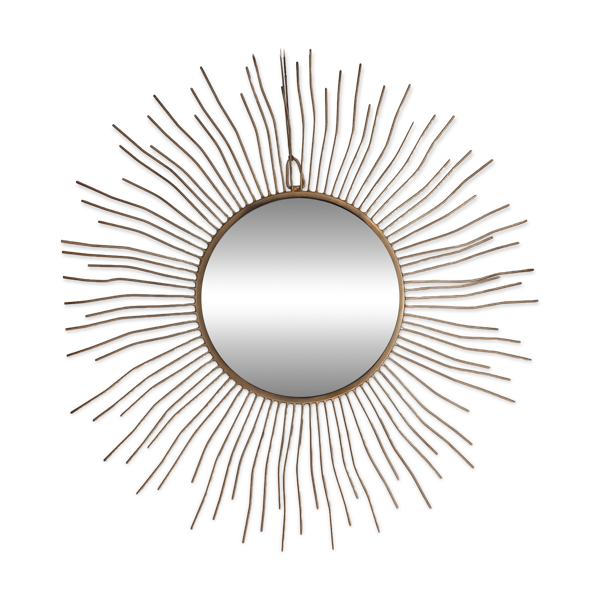 Miroir soleil vintage en métal doré – 70 cm