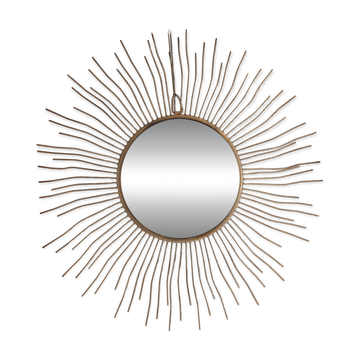 Miroir soleil vintage en métal doré – 70 cm