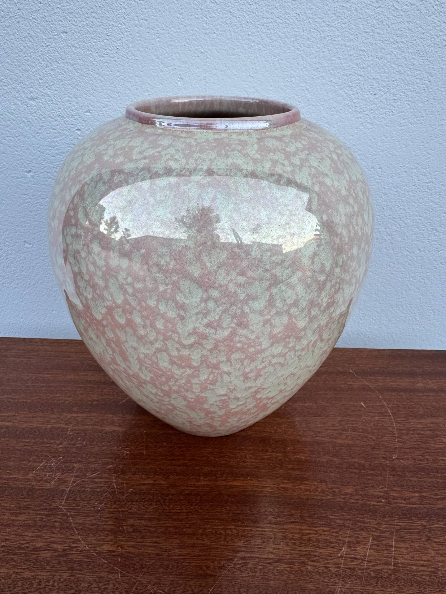 Iridescent Charolles earthenware round vase from the 1980s.
