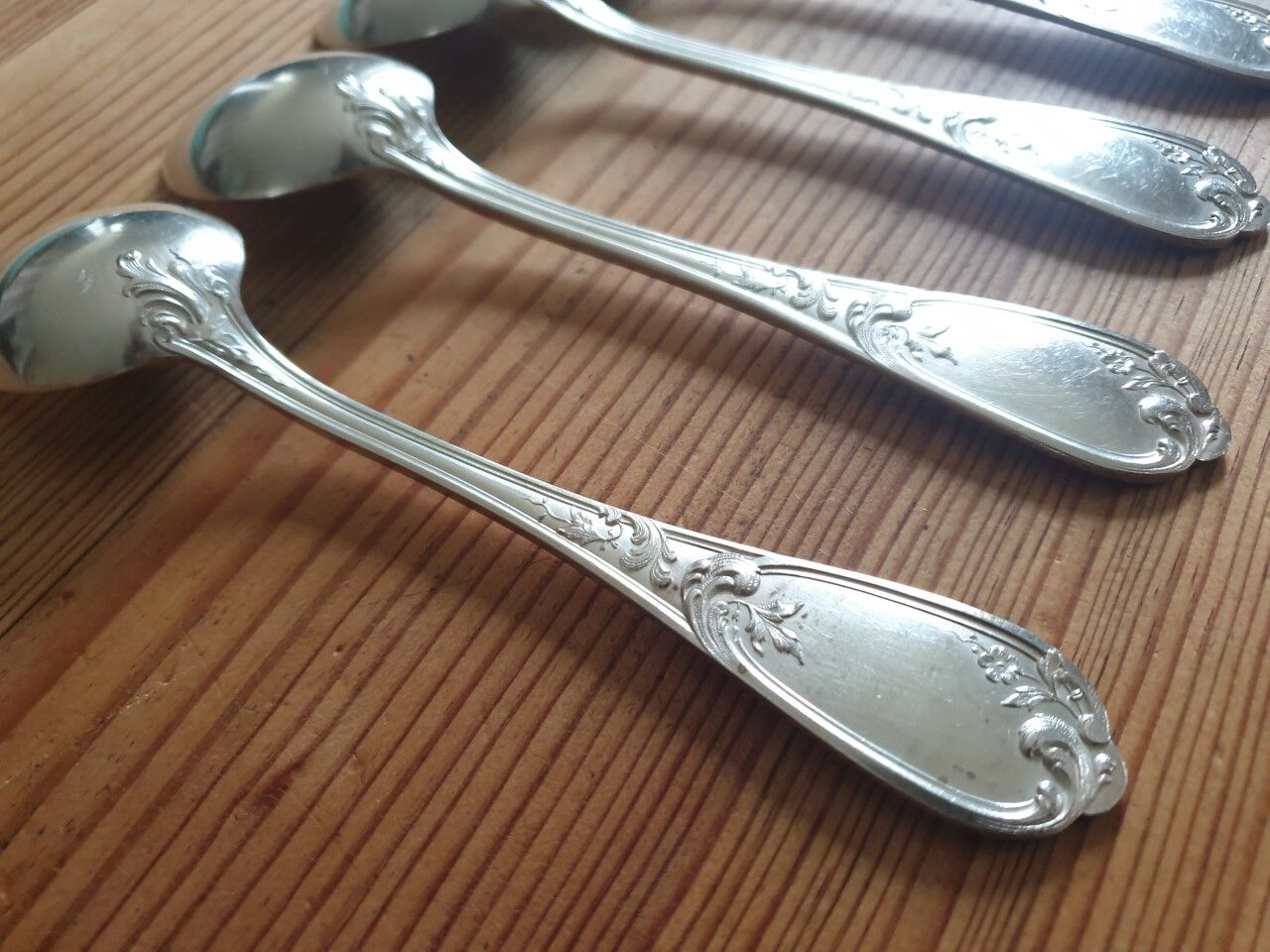 Old silver metal spoons