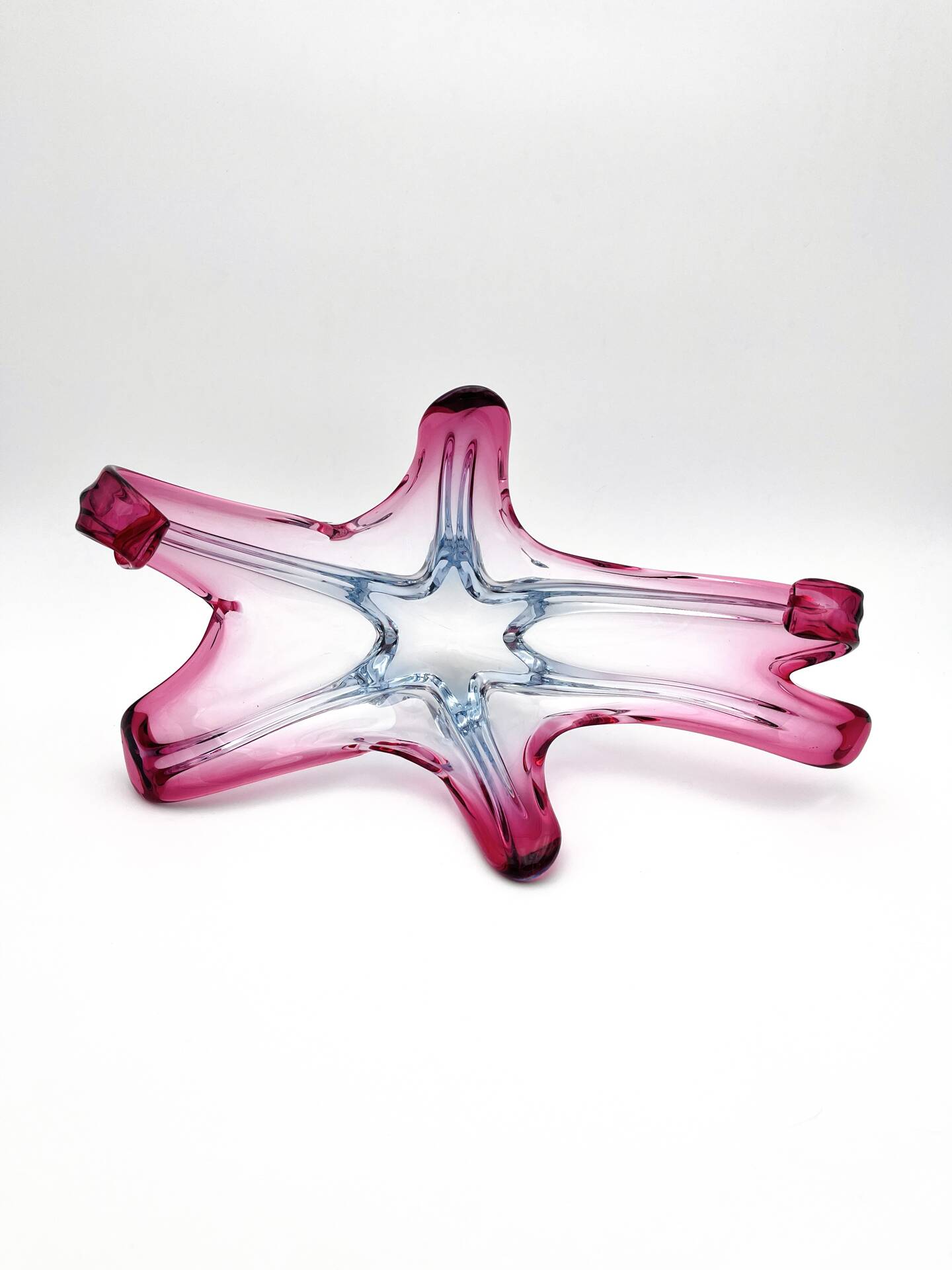 Large organic Murano sommerso bowl - Aquamarine blue and pink