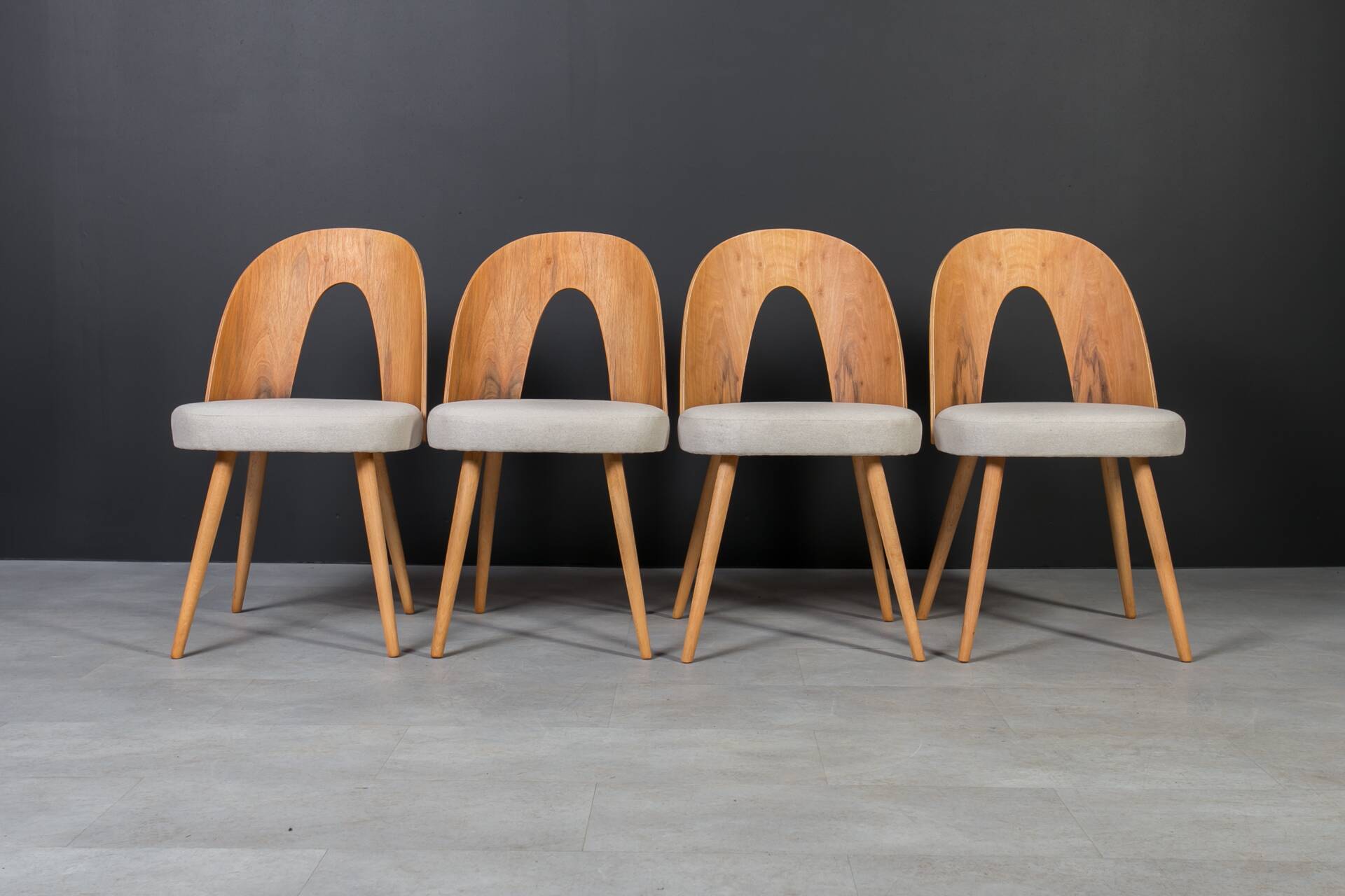 Unique dining set: Extendable round table and Czech chairs by Antonín Šuman