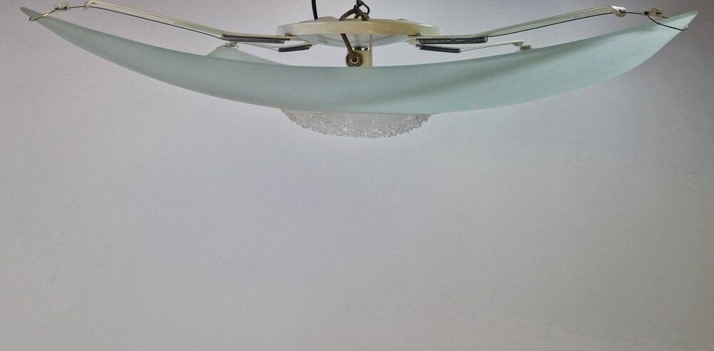 Vibea Quadra Ceiling Lamp in Ice Glass and Brass, 1970s