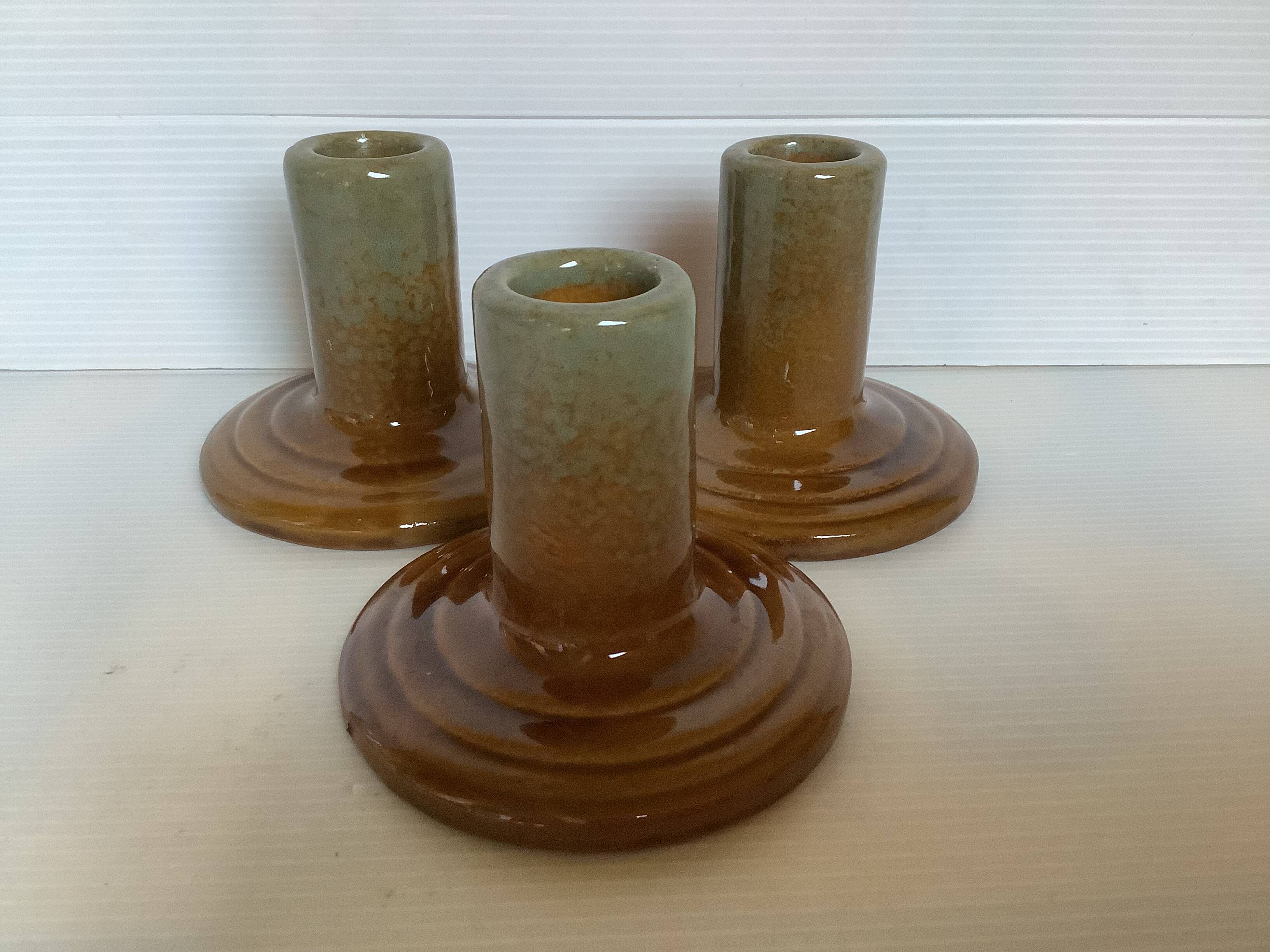 Trio of ceramic candle holders