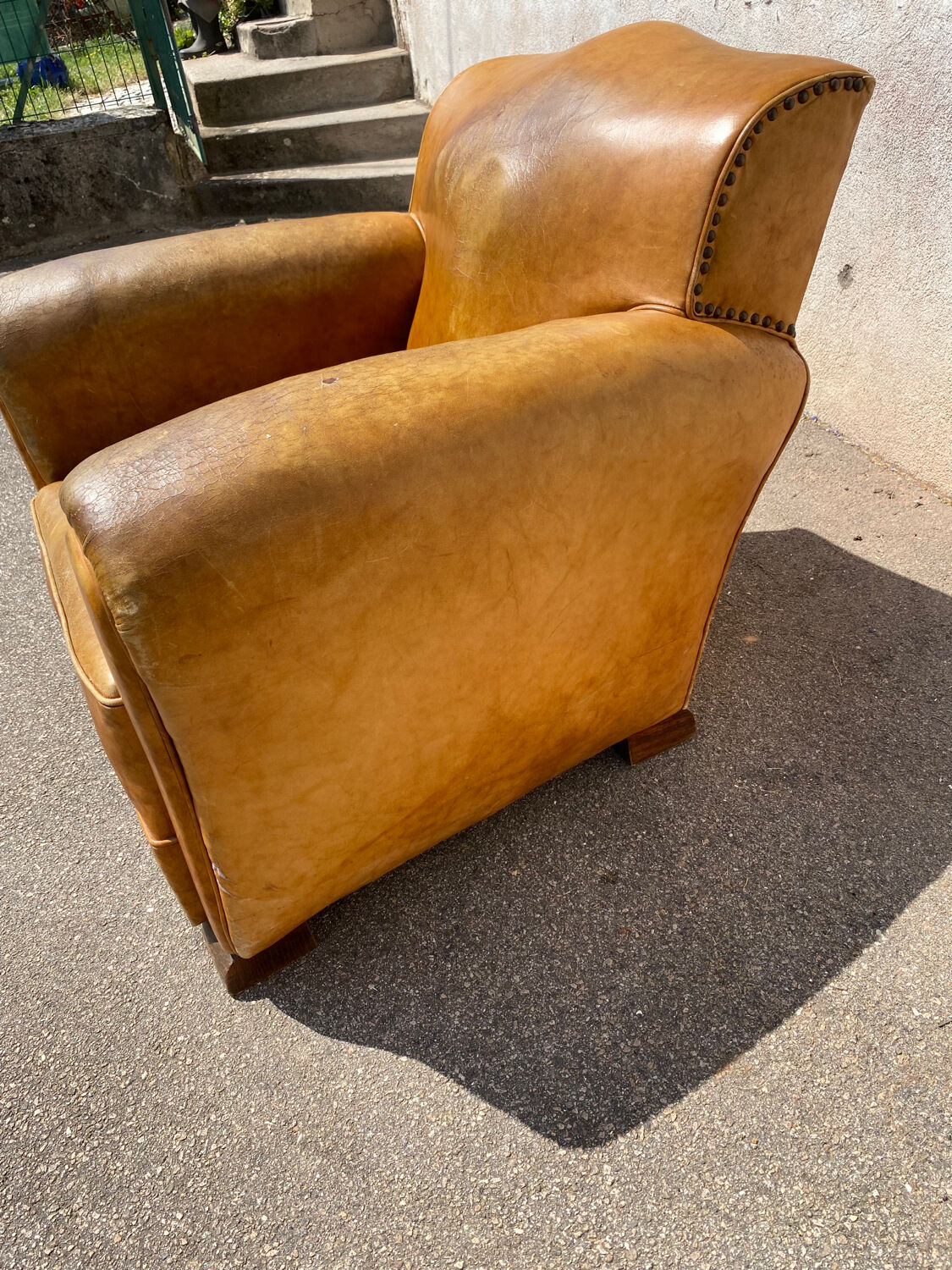 Fauteuil club cuir havane vintage