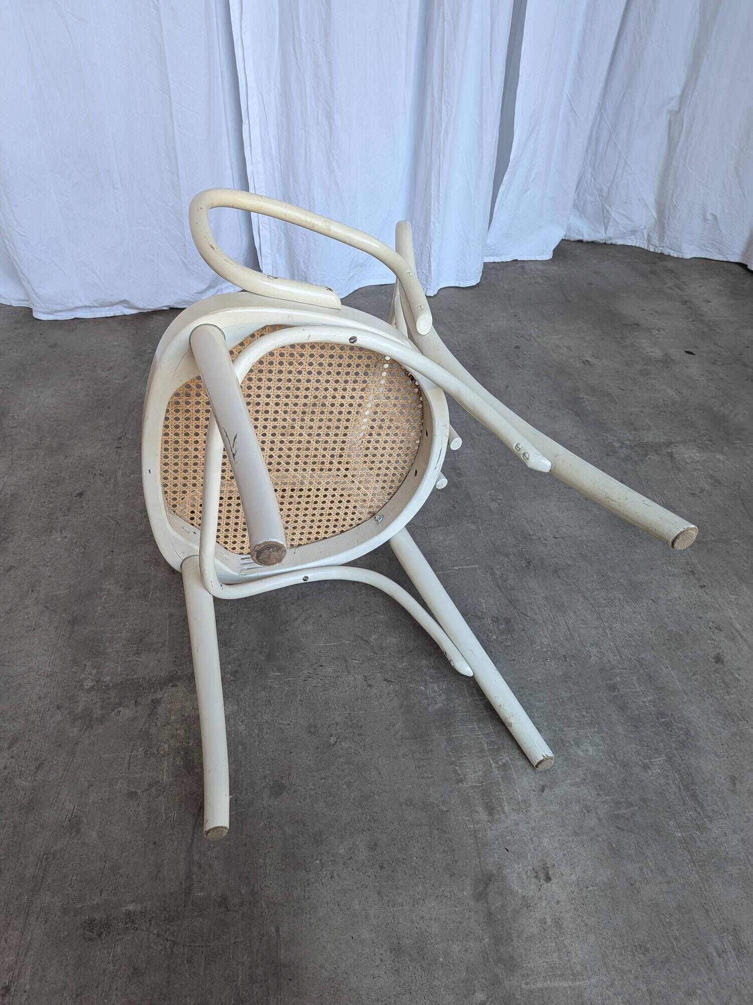 Vintage Thonet Style Dining Chair: White Beech Bentwood Cane Seat