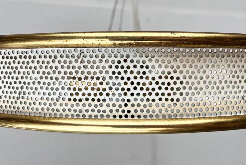 Metal ceiling pendant lamp, made of glass and metal, German mid-century modern style, 1960s.