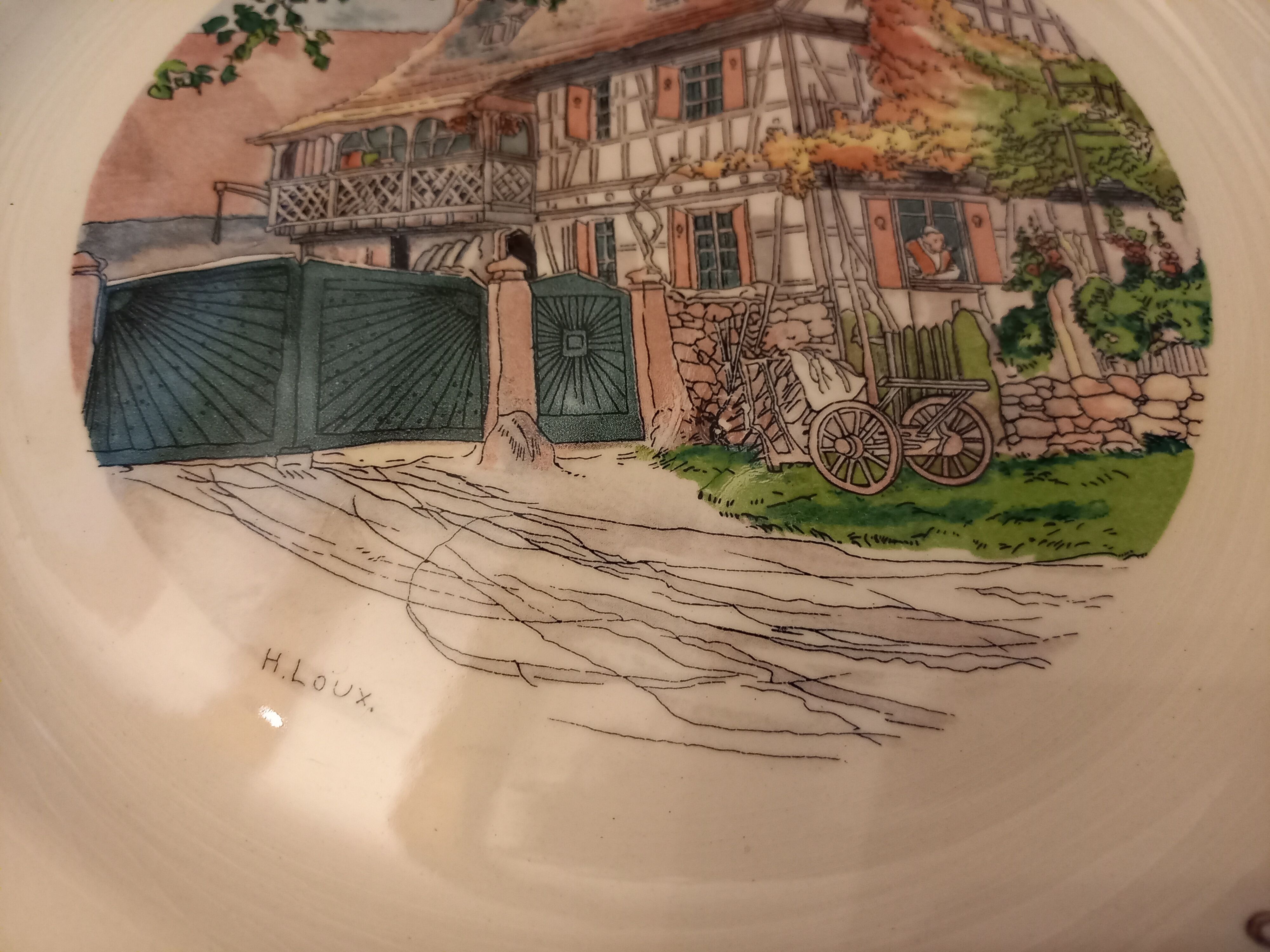 6 flat plates Sarreguemines Obernai décor Alsace