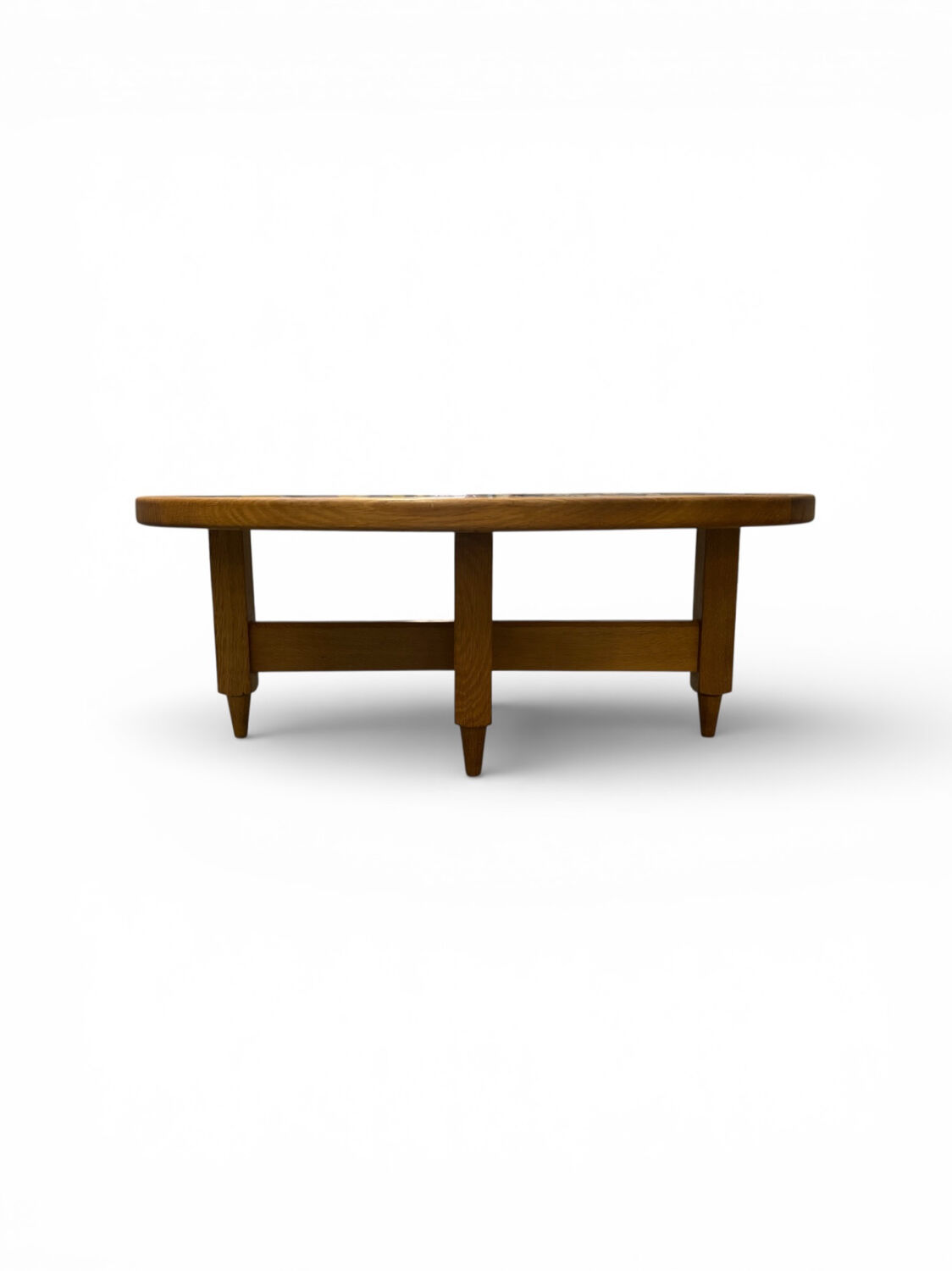 Oval coffee table in oak and ceramic by Guillerme & Chambron for