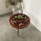 Table basse années 60 tripode bois ciselé