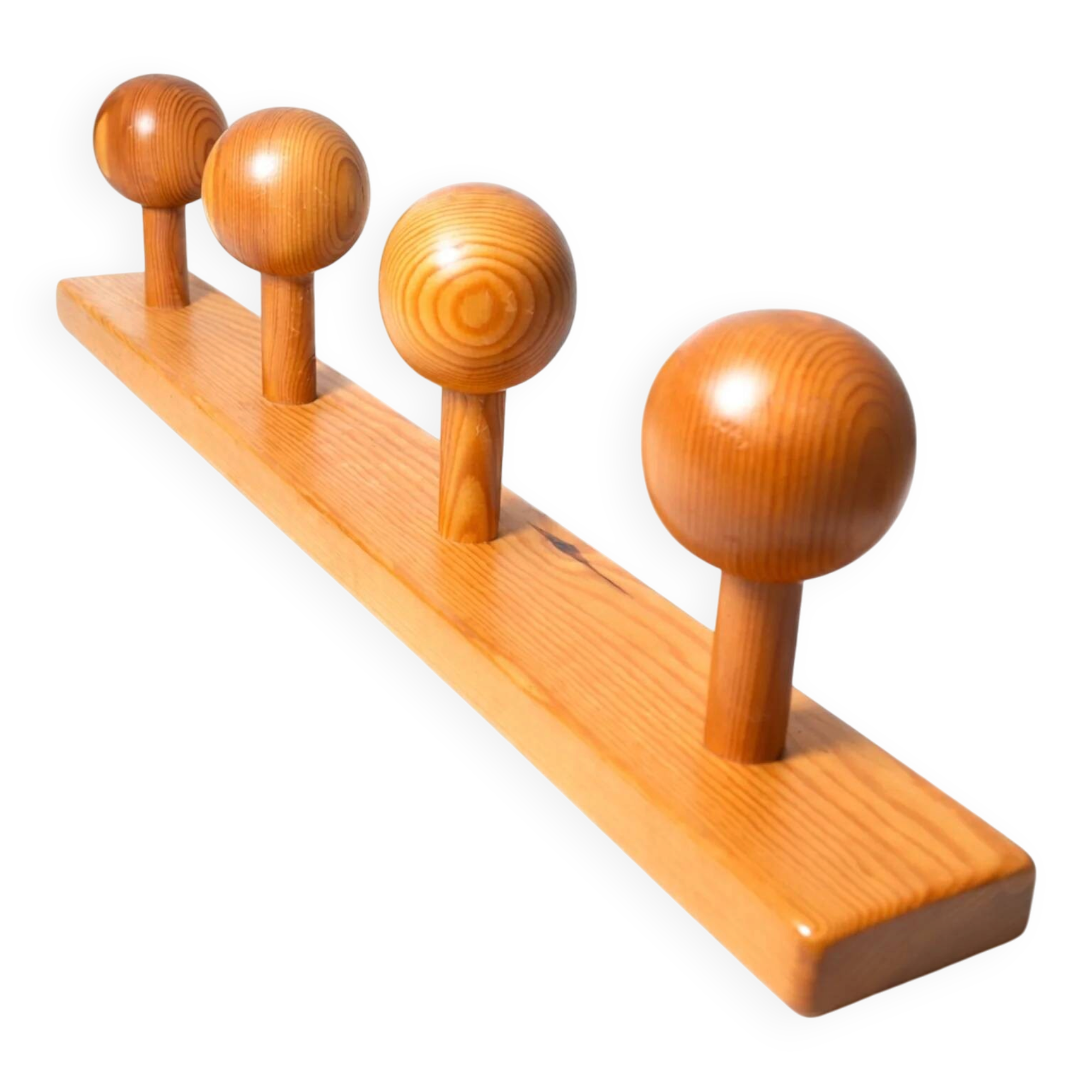 Vintage wall-mounted coat rack in solid pine.