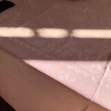 Nappe damassée ancienne en lin baby rose