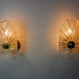 Pair of frosted leaf sconces, murano glass, italy, 1970
