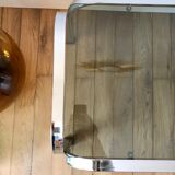 Coffee table in smoked glass and chrome 70s