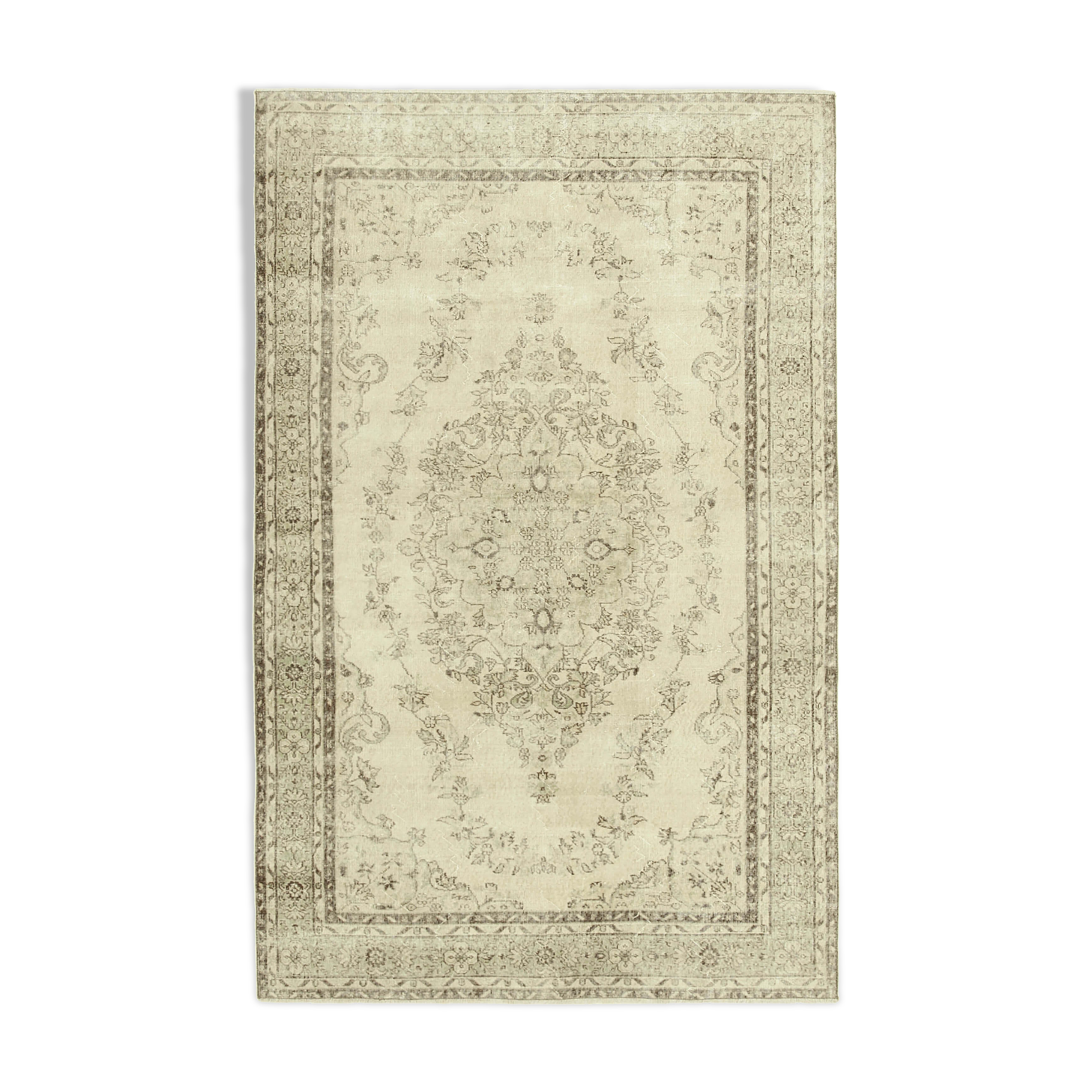 Hand-Knotted Wool Turkish Beige Rug 190 cm x 300 cm