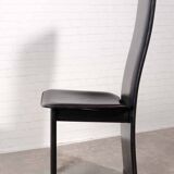 Cidue Style Black Sadle Leather High Back Italian Design Dining Chairs 70s
