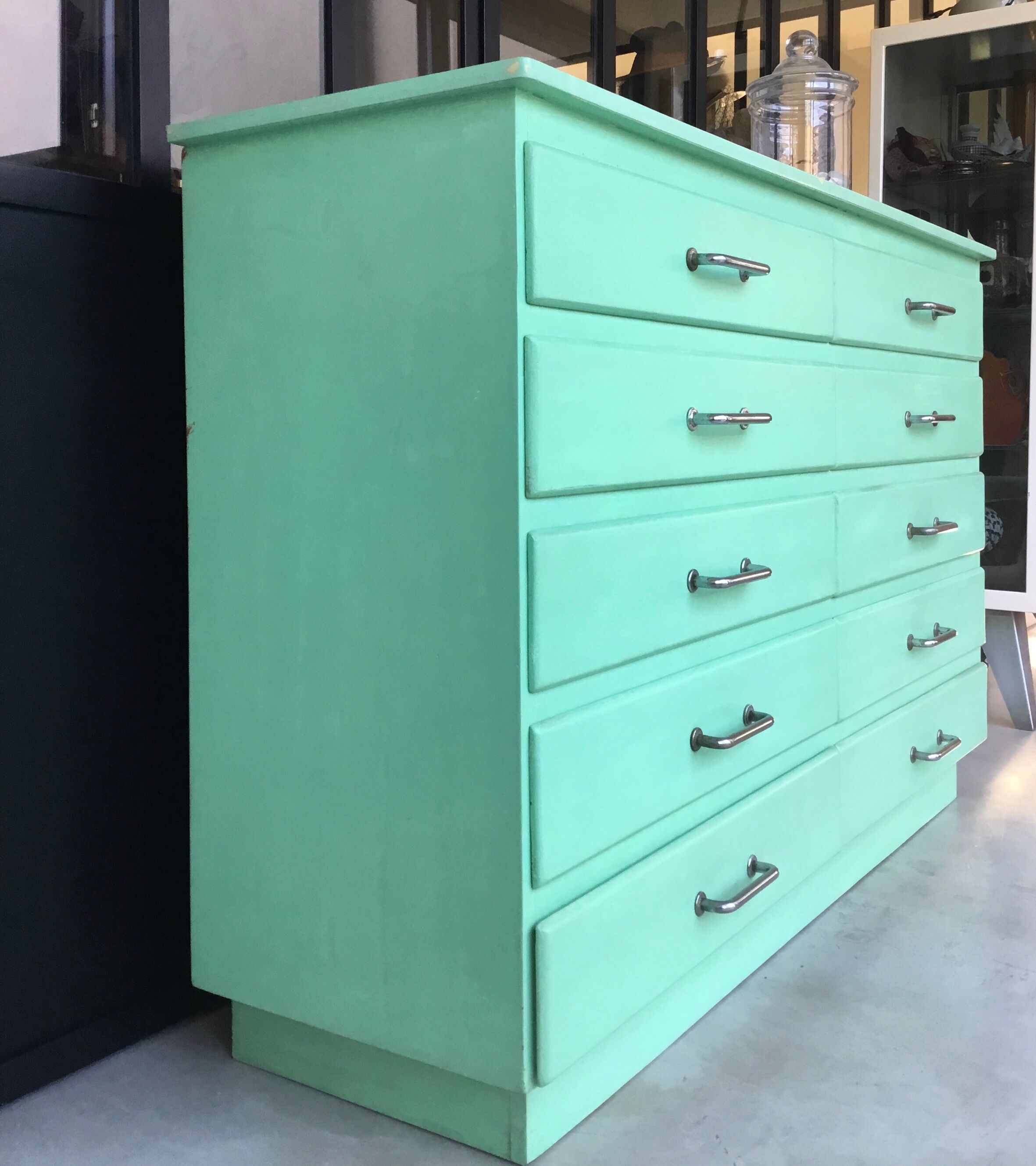Water green loom cabinet with 10 drawers - 1960