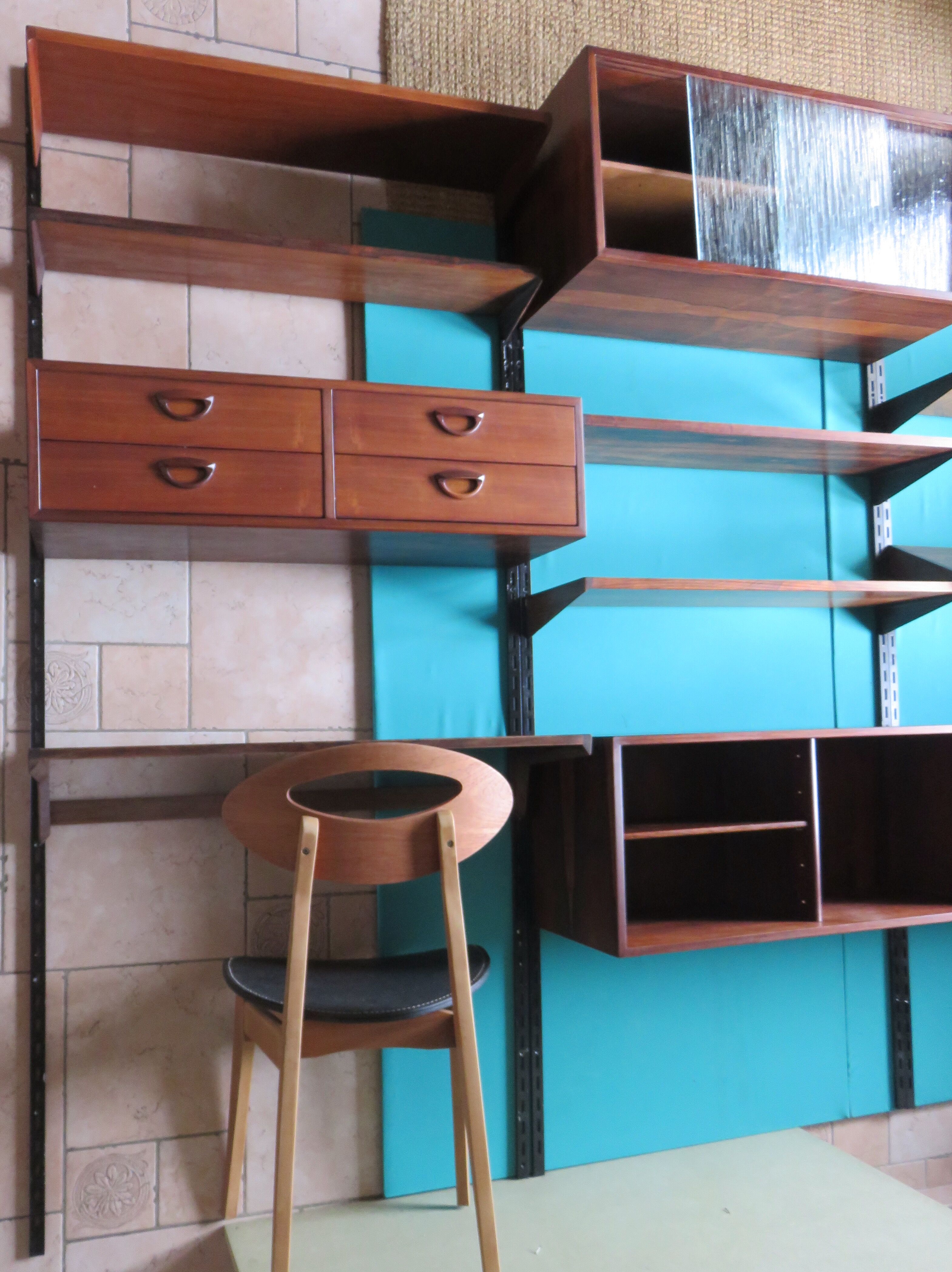 Rosewood bookcase with shelving and box system. Kai Kristensen, Denmark 1960