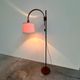 Mid-century modern adjustable teak arc floor lamp with fabric shade, 1960s