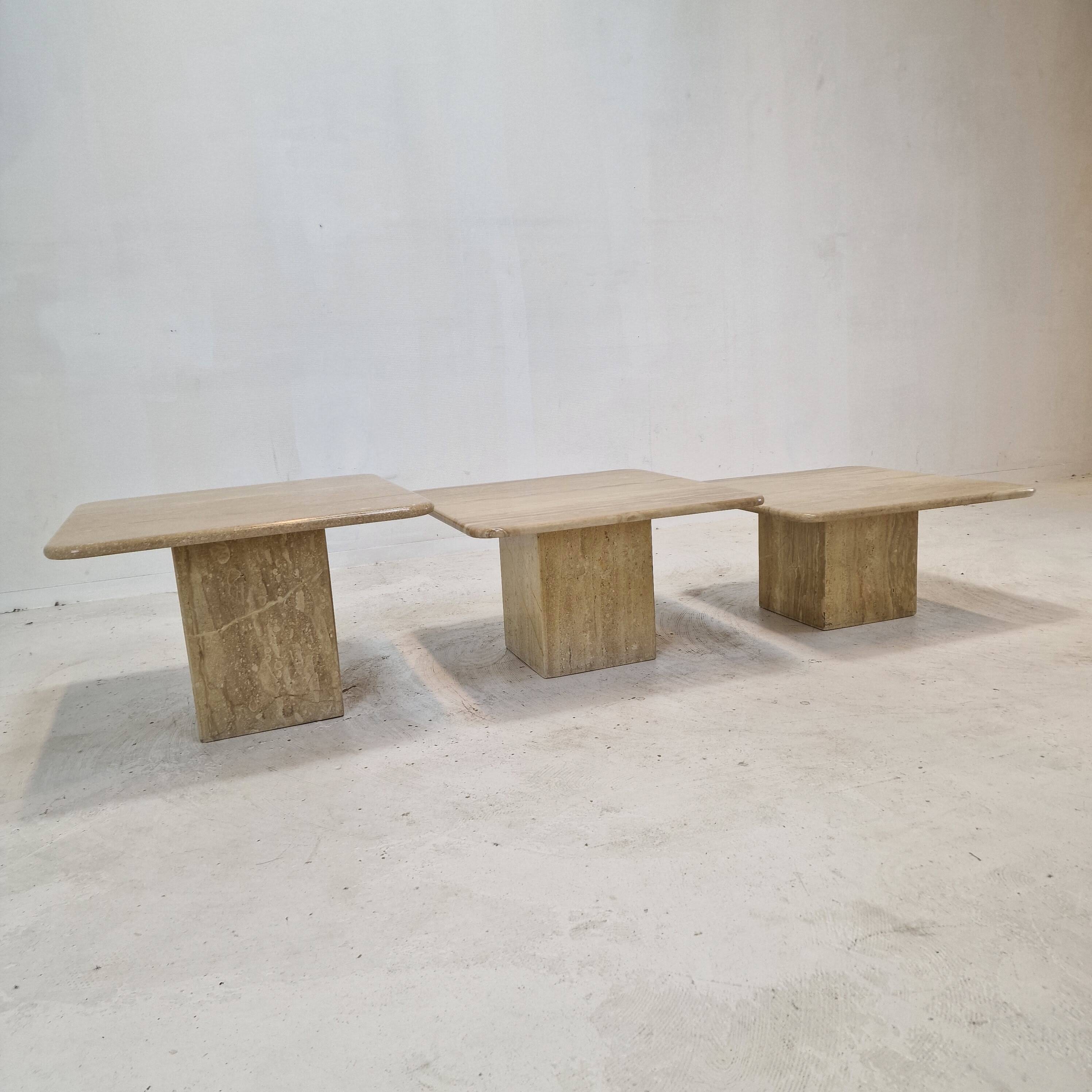 Set of 3 Italian Travertine Coffee or Side Tables, 1980s