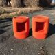 Vintage coral fabric dressing table set, 6 pieces (table, mirror, ottoman, bedside table)