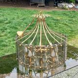 70s designer chandelier with smoked glass plates and gold metal frame