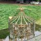 70s designer chandelier with smoked glass plates and gold metal frame