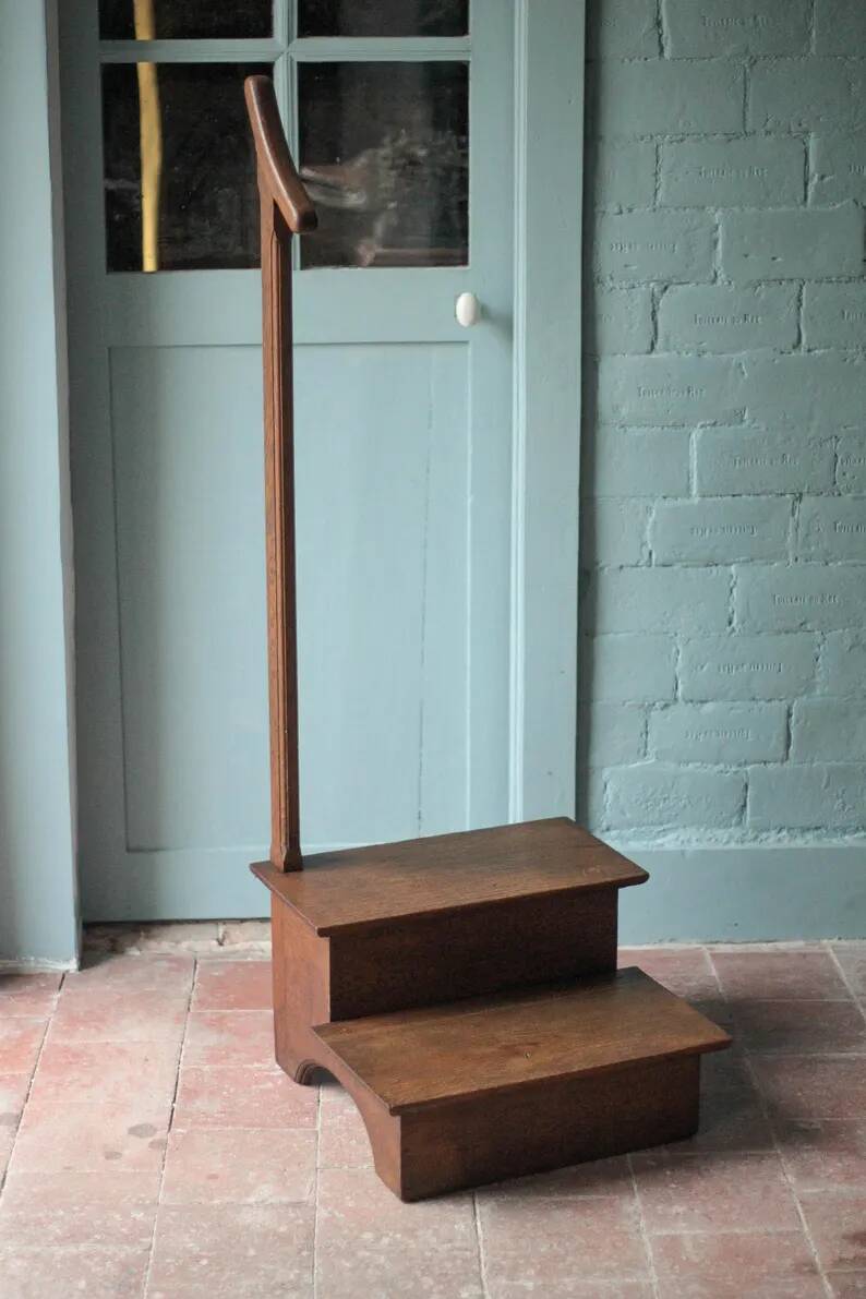 Wooden step stool for vintage library, stepladder, furniture for library, decor