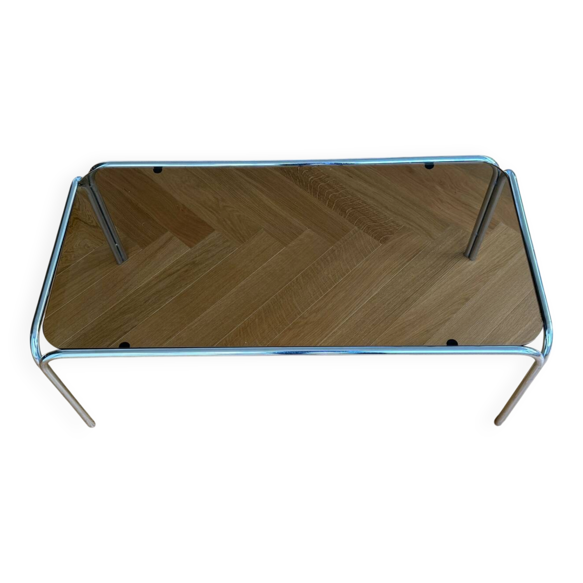 Table basse tubulaire en chrome et verre, années 70